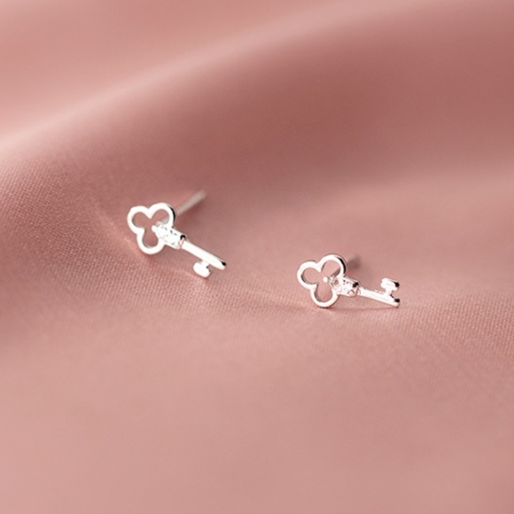 Sterling Silver Rhinestone Key Earrings - Picture 2 of 5